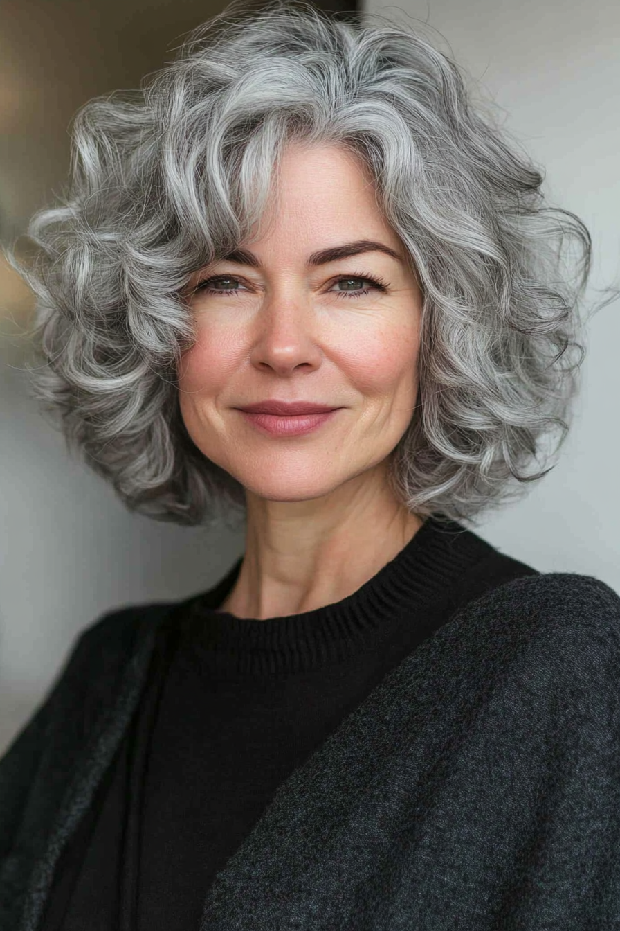 10. Short Curly Bob in Natural Gray (Curly Hairstyles For Women Over 60) - Curly Hairstyles For Women Over 60