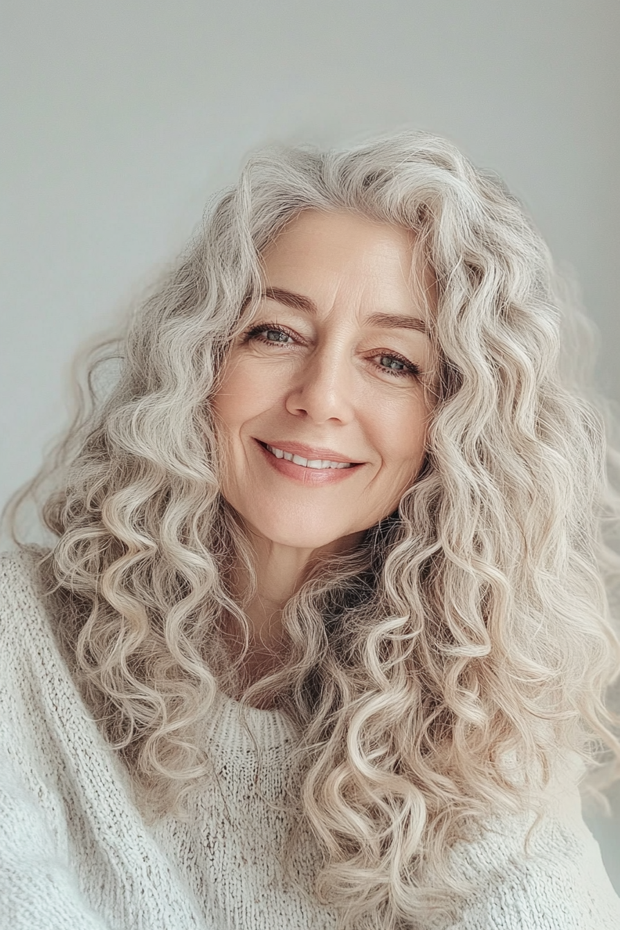 11. Soft Tapered Curls in Ash Blonde (Curly Hairstyles For Women Over 60) - Curly Hairstyles For Women Over 60