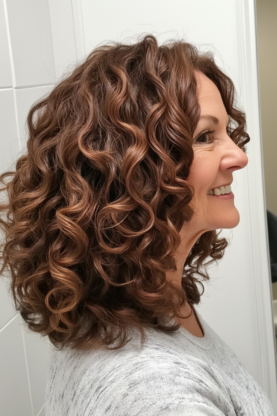 12. Layered Shoulder-Length Curls in Chocolate Brown (Curly Hairstyles For Women Over 60) - Curly Hairstyles For Women Over 60