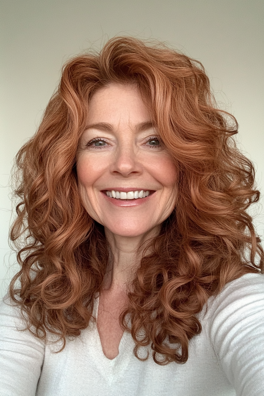 13. Natural Waves in Warm Copper (Curly Hairstyles For Women Over 60) - Curly Hairstyles For Women Over 60