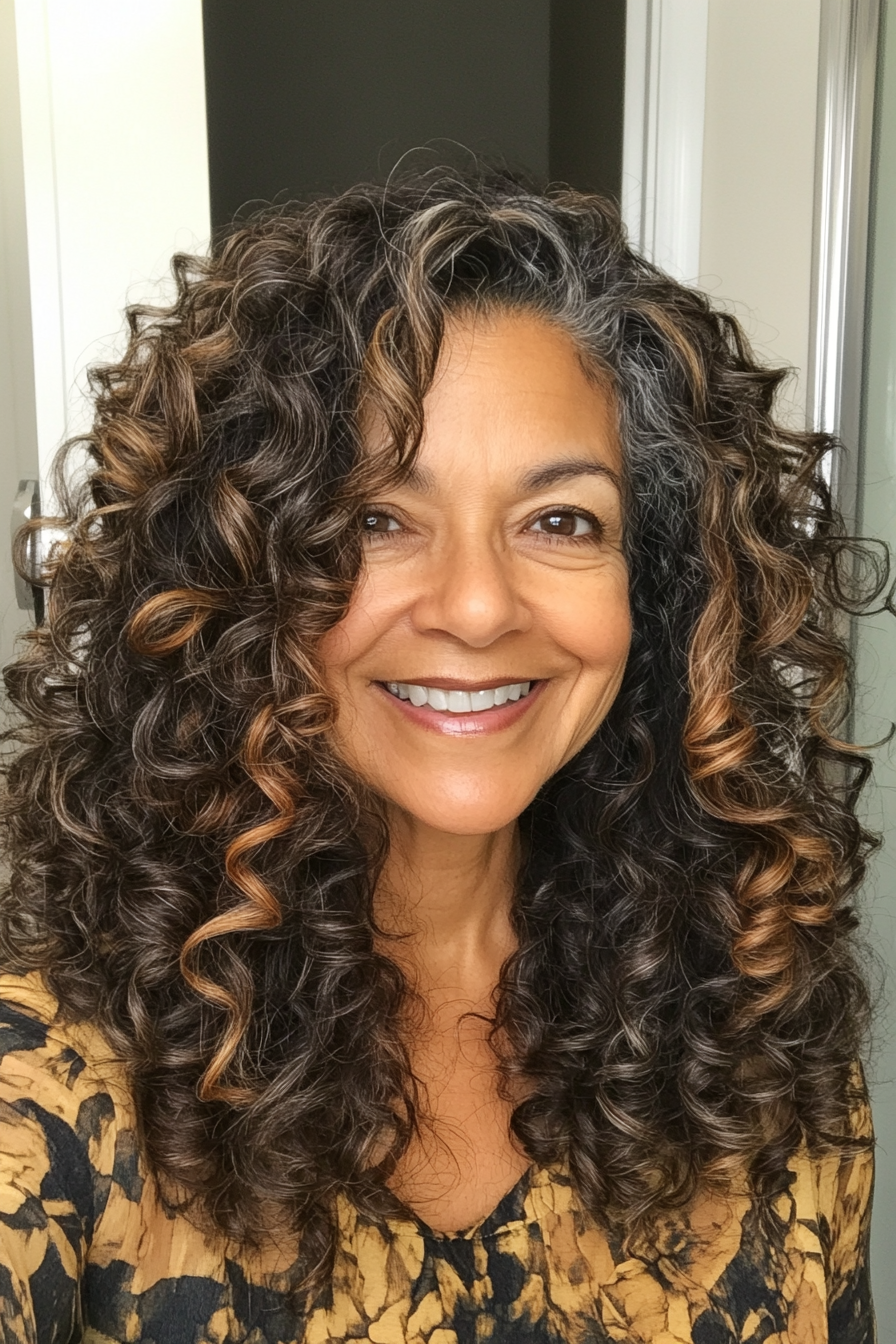 17. Defined Coils in Golden Brown (Curly Hairstyles For Women Over 60) - Curly Hairstyles For Women Over 60