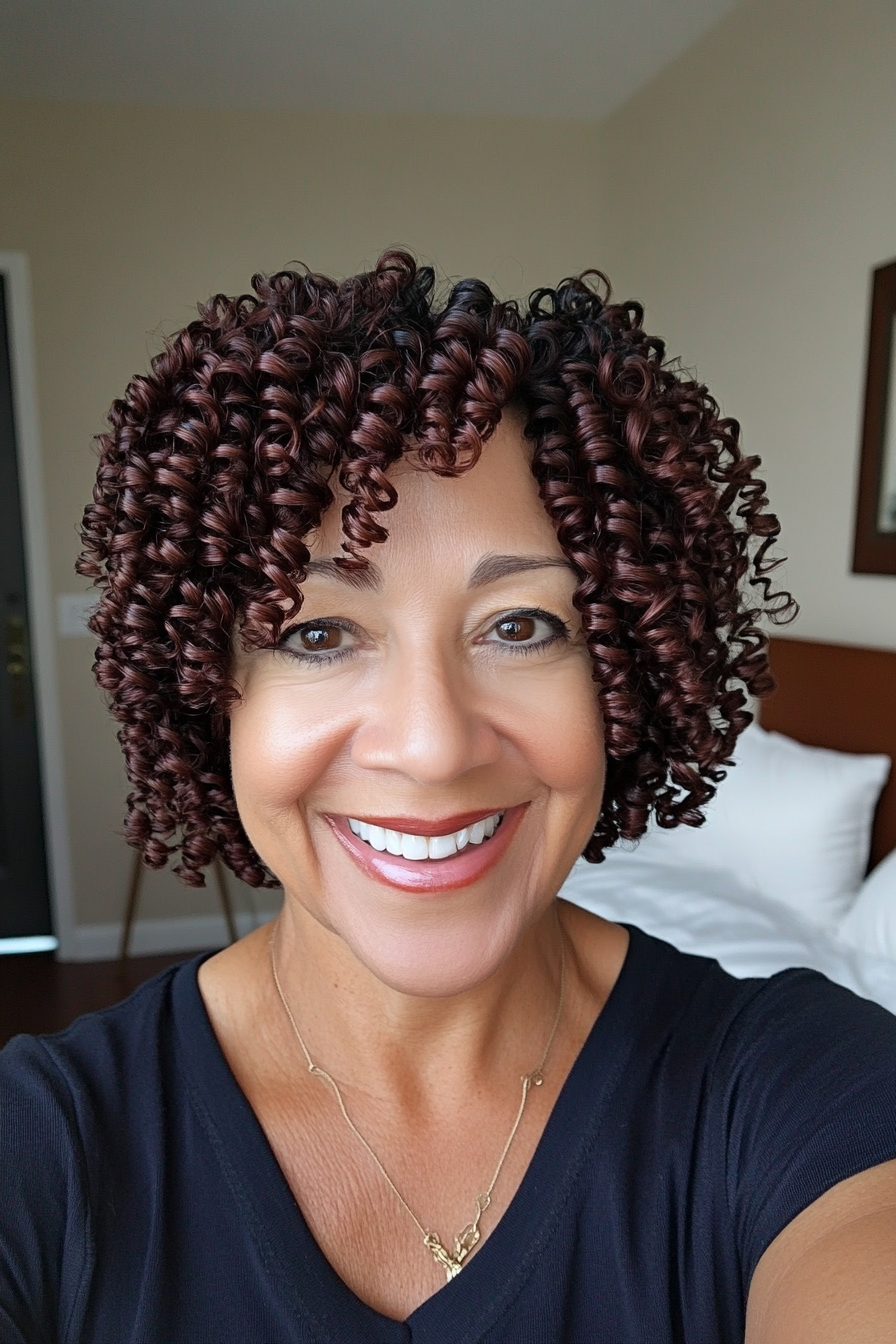 20. Short Spiral Curls in Deep Mahogany (Curly Hairstyles For Women Over 60) - Curly Hairstyles For Women Over 60