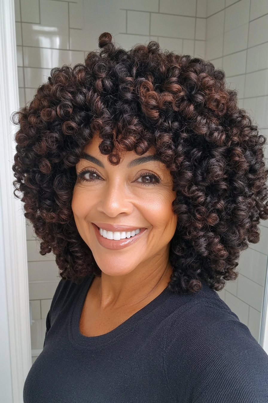 23. Tapered Afro Curls in Rich Ebony Brown (Curly Hairstyles For Women Over 60) - Curly Hairstyles For Women Over 60