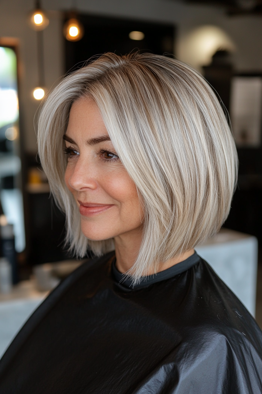 2. Tapered Bob with Ash Blonde Highlights (Short Hairstyles For Women Over 50 With Fine Hair) - Short Hairstyles For Women Over 50 With Fine Hair