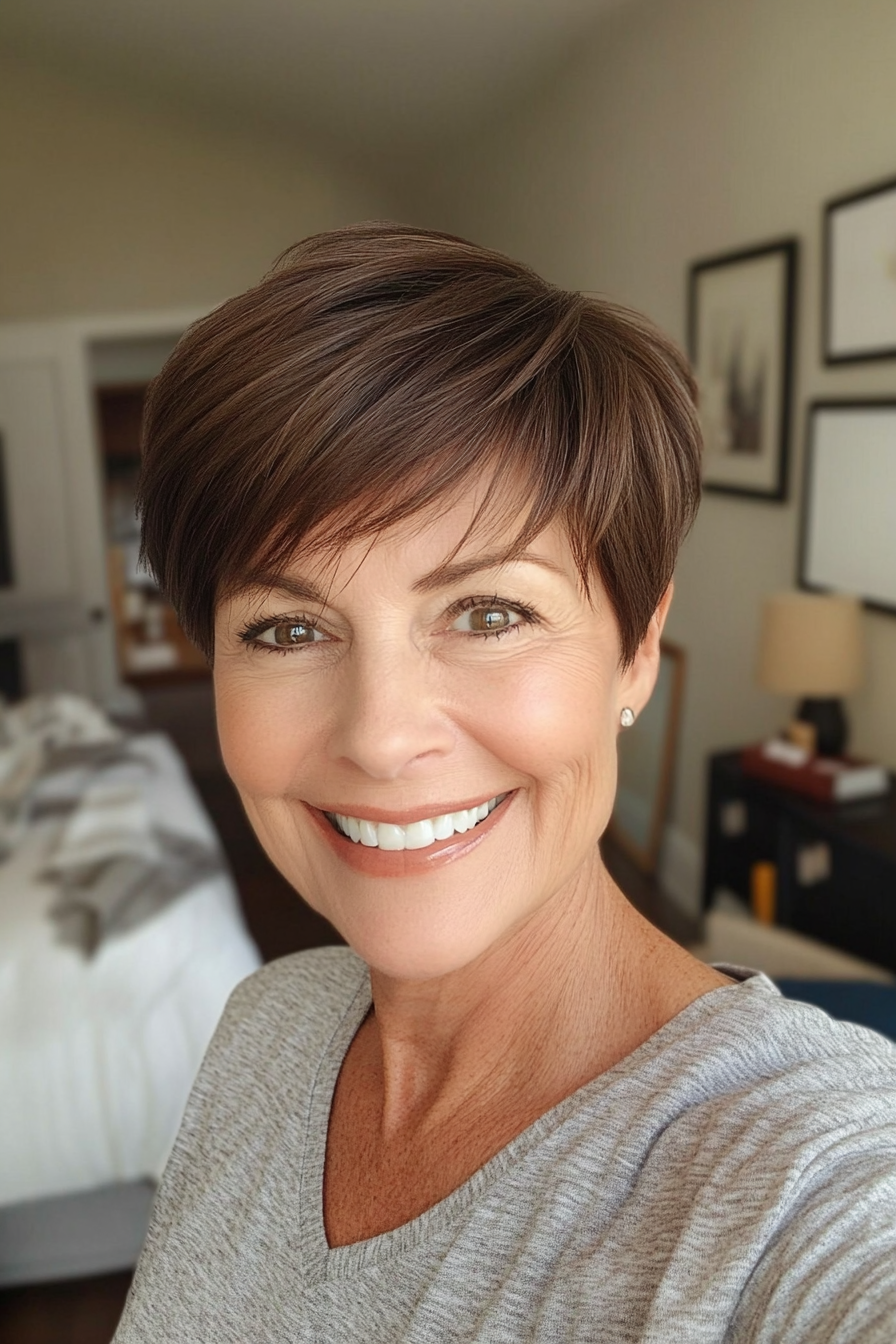 6. Rounded Pixie in Cool Dark Brown (Short Hairstyles For Women Over 50 With Fine Hair) - Short Hairstyles For Women Over 50 With Fine Hair