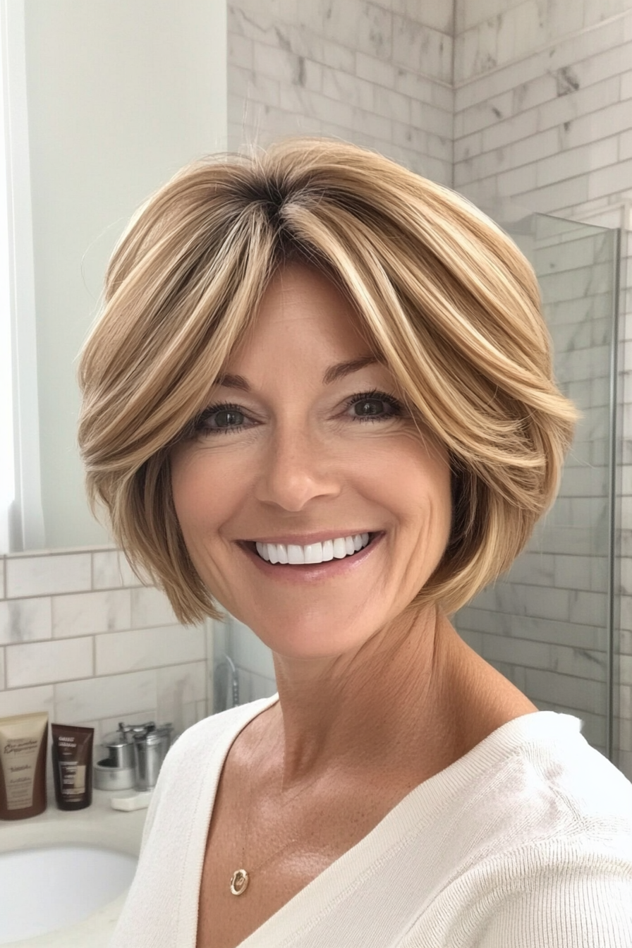 9. Stacked Bob in Soft Golden Blonde (Short Hairstyles For Women Over 50 With Fine Hair) - Short Hairstyles For Women Over 50 With Fine Hair
