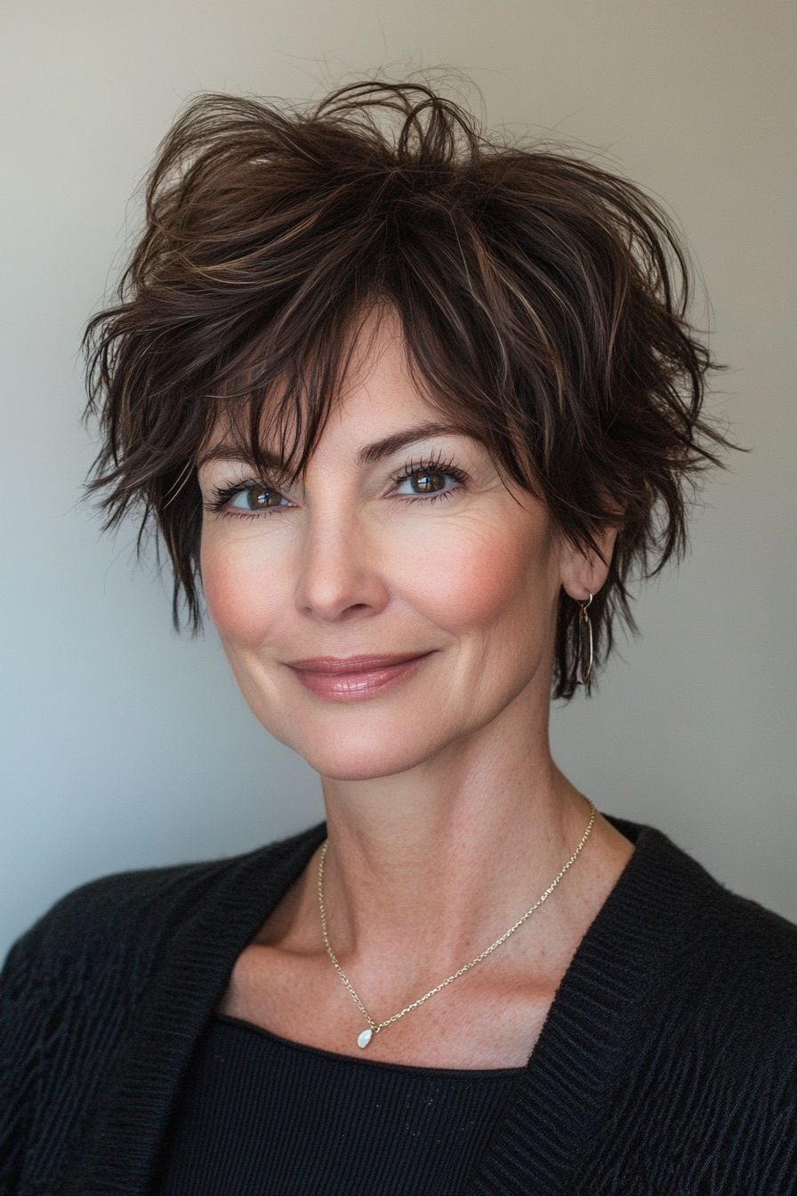 10. Tousled Crop in Dark Espresso Brown (Short Hairstyles For Women Over 50 With Fine Hair) - Short Hairstyles For Women Over 50 With Fine Hair