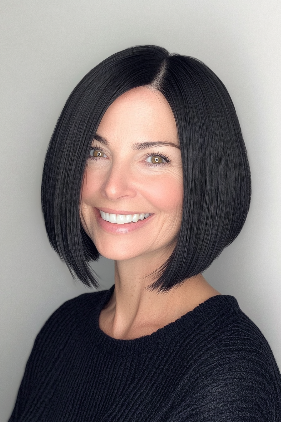 12. Sleek Short Bob in Classic Jet Black (Short Hairstyles For Women Over 50 With Fine Hair) - Short Hairstyles For Women Over 50 With Fine Hair