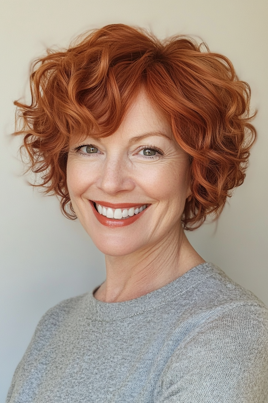 19. Curly Crop in Warm Copper Red (Short Hairstyles For Women Over 50 With Fine Hair) - Short Hairstyles For Women Over 50 With Fine Hair