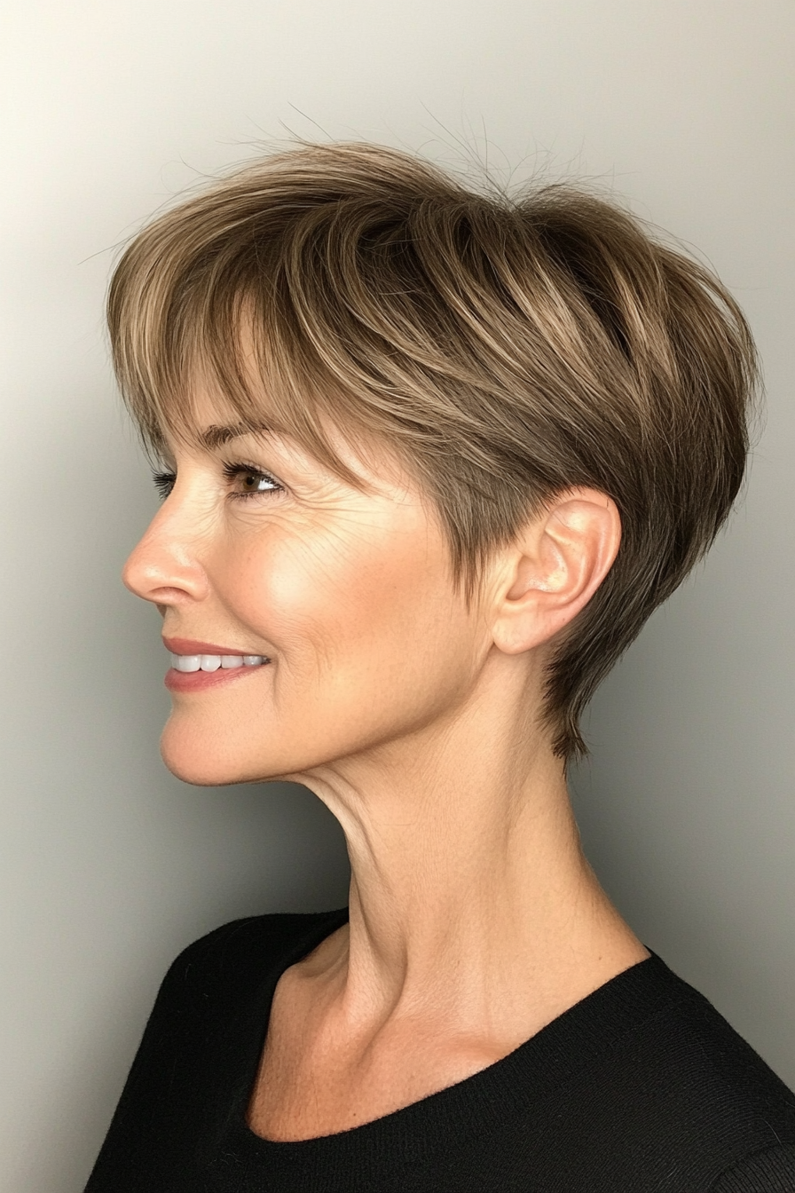 23. Classic Crop with Subtle Highlights in Ash Brown (Short Hairstyles For Women Over 50 With Fine Hair) - Short Hairstyles For Women Over 50 With Fine Hair