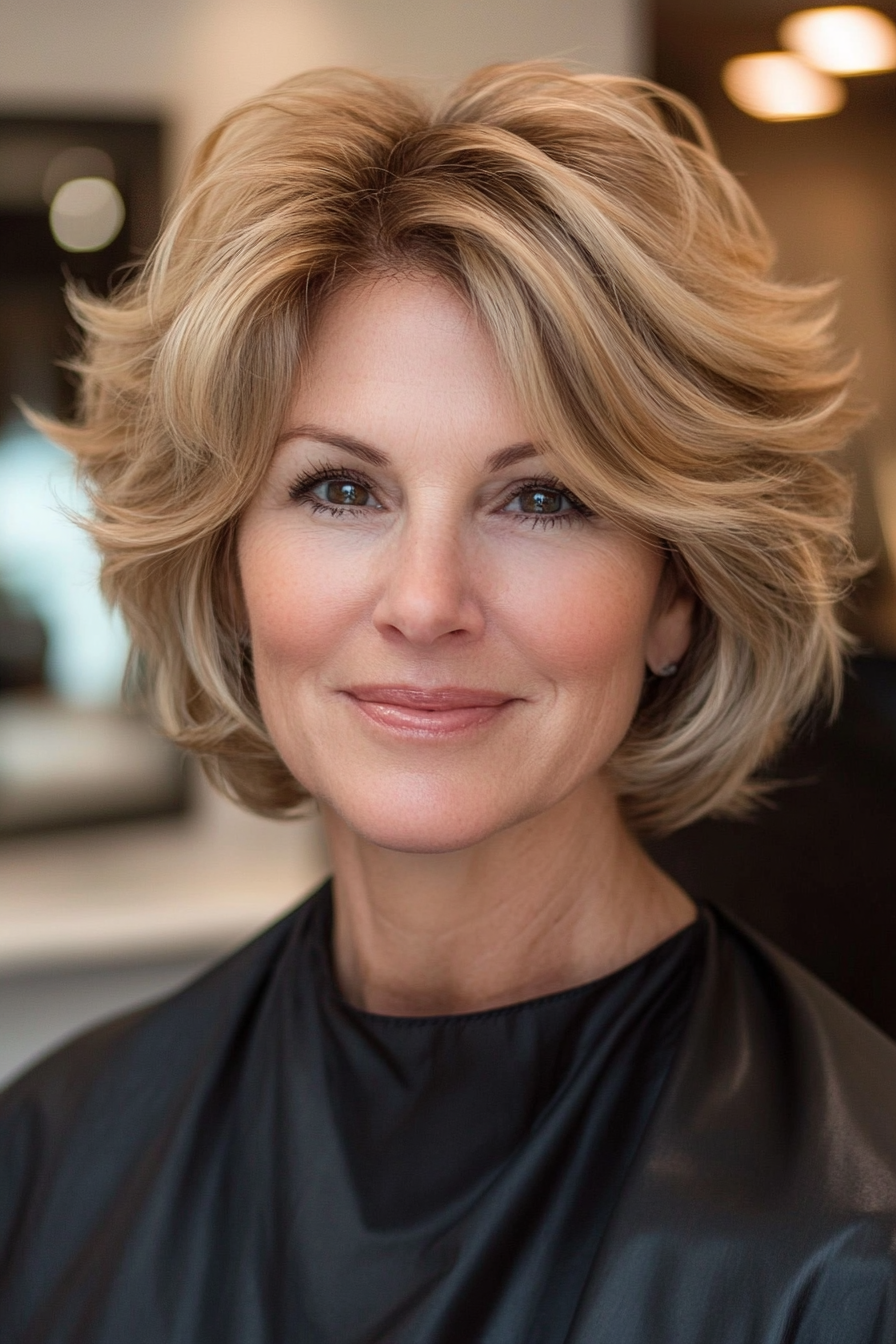 25. Voluminous Layered Bob in Dark Honey Blonde (Short Hairstyles For Women Over 50 With Fine Hair) - Short Hairstyles For Women Over 50 With Fine Hair