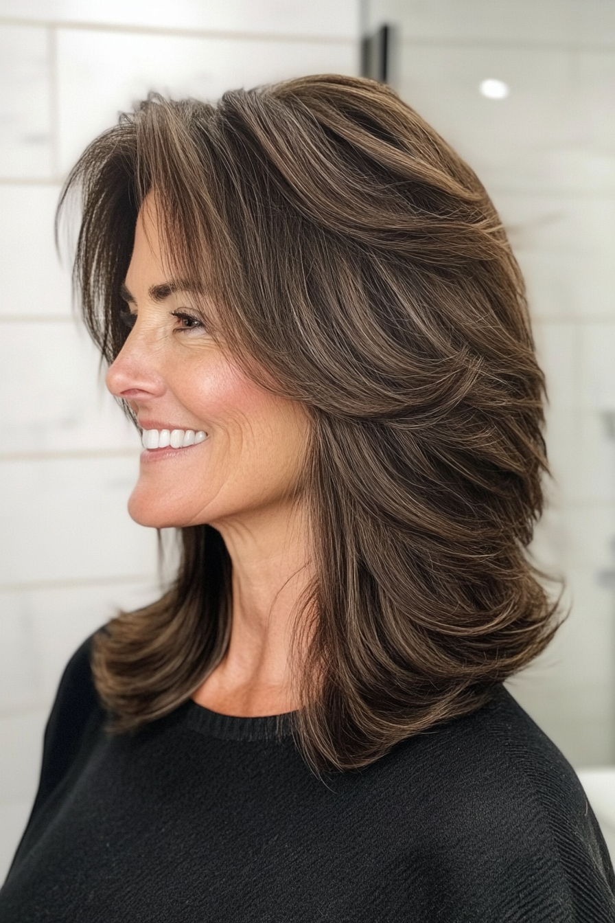 2. Collarbone-Length Shag with Dark Brown Balayage (Mid Length Haircuts For Women Over 50) - Mid Length Haircuts For Women Over 50
