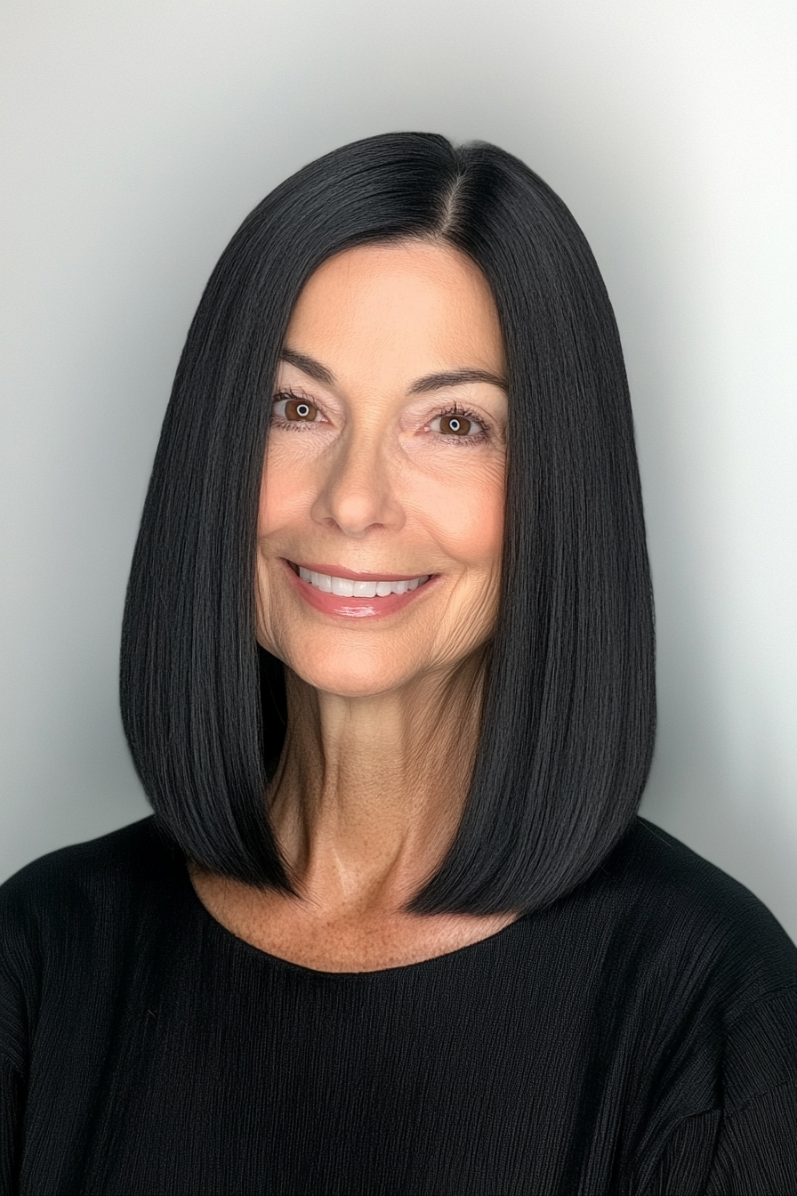 4. Mid-Length Blunt Cut with Soft Black (Mid Length Haircuts For Women Over 50) - Mid Length Haircuts For Women Over 50