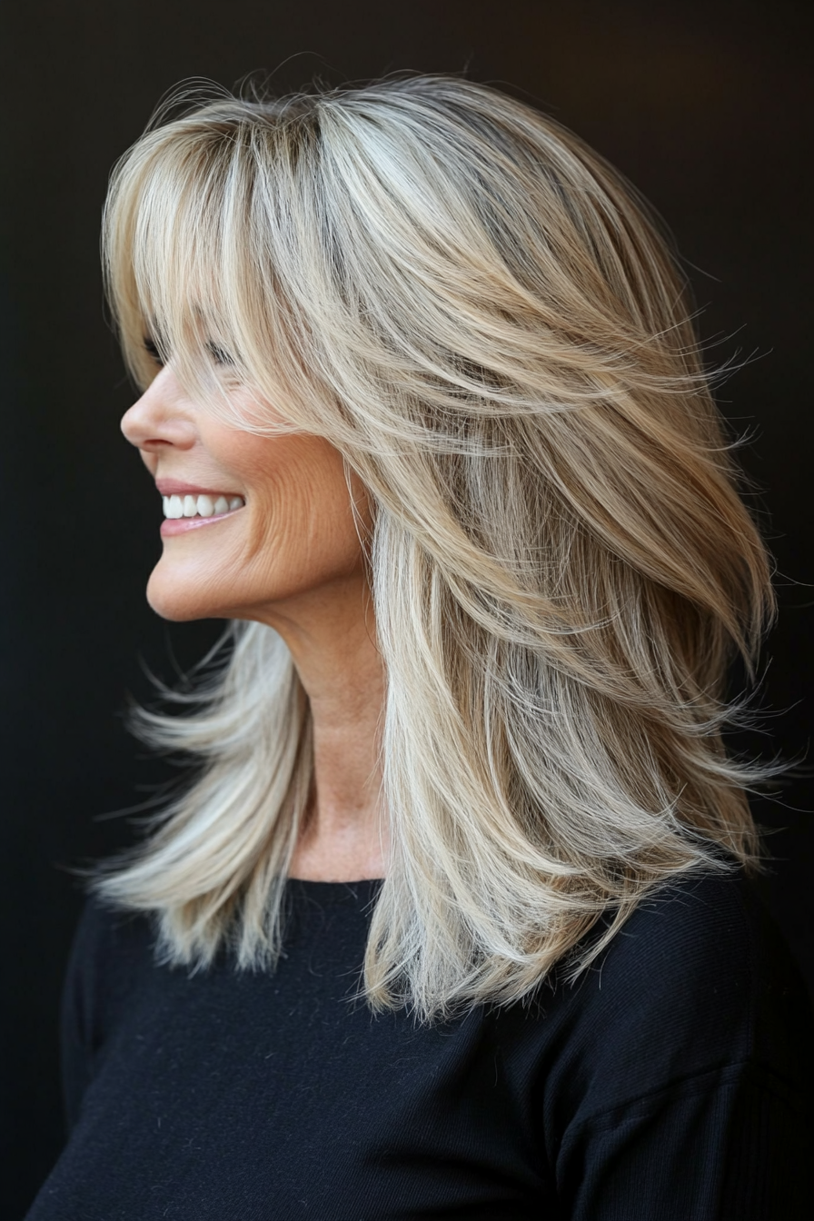 12. Wispy Layered Cut with Dark Blonde Undertones (Mid Length Haircuts For Women Over 50) - Mid Length Haircuts For Women Over 50