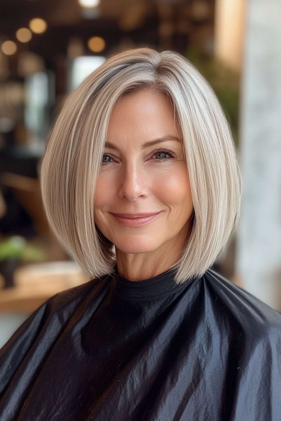 14. Sleek Mid-Length Bob with Light Ash Blonde (Mid Length Haircuts For Women Over 50) - Mid Length Haircuts For Women Over 50
