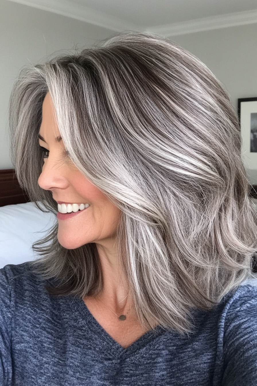 19. Modern Shag with Ash Gray Tones (Mid Length Haircuts For Women Over 50) - Mid Length Haircuts For Women Over 50