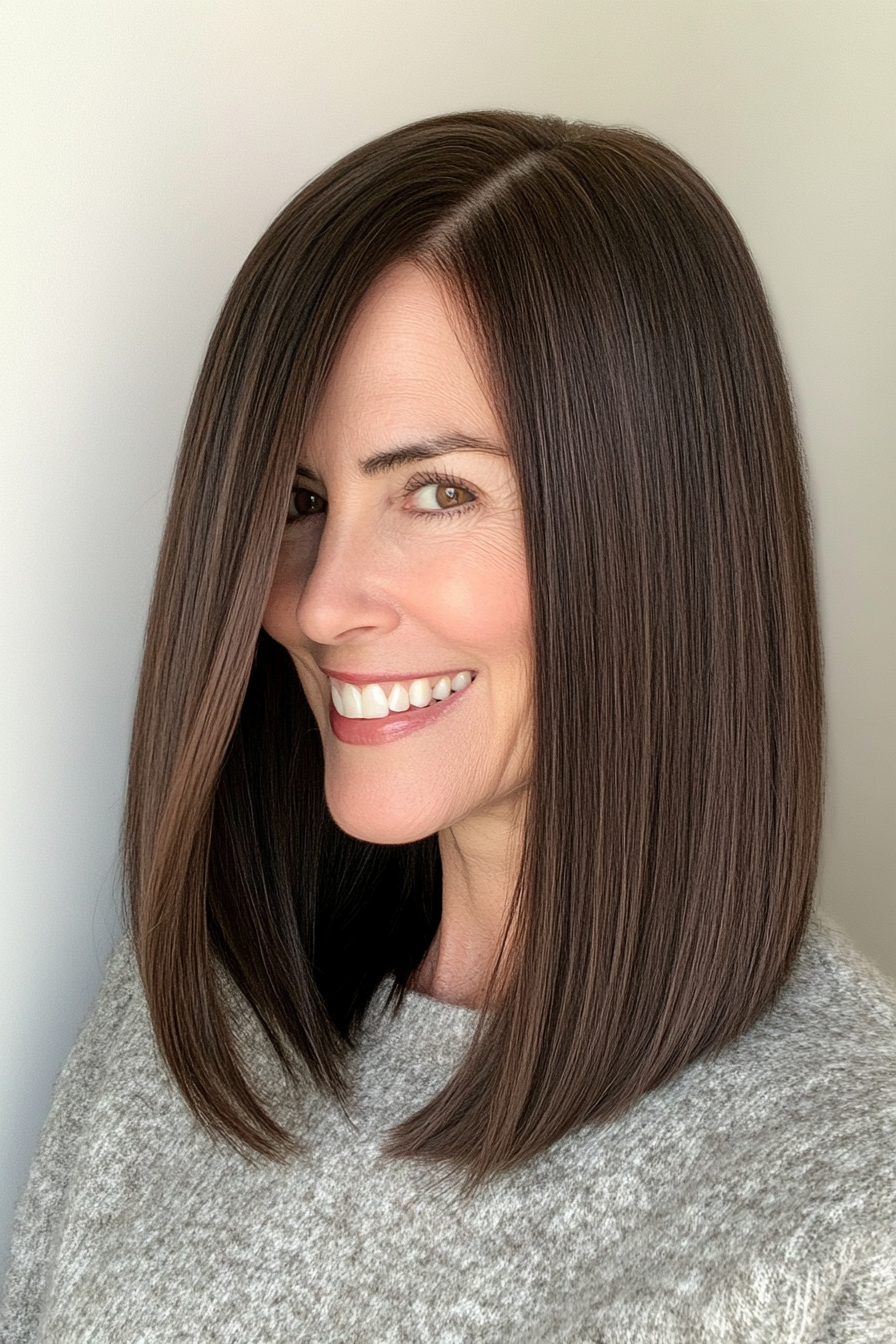 20. Straight Mid-Length Cut with Dark Espresso Brown (Mid Length Haircuts For Women Over 50) - Mid Length Haircuts For Women Over 50