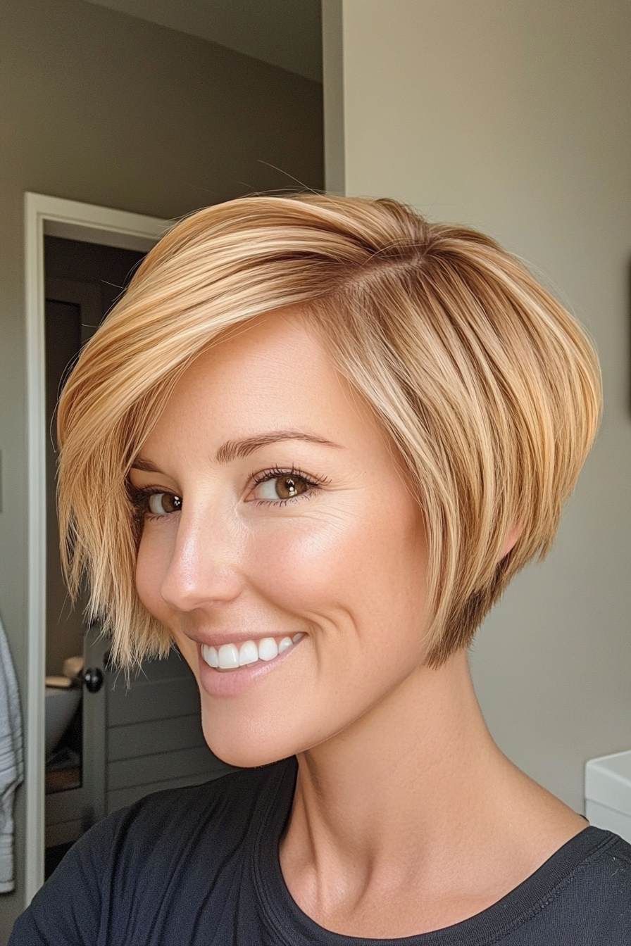 7. Side-Swept Pixie Bob in Golden Blonde (Pixie Bob Haircut Ideas) - Pixie Bob Haircut Ideas