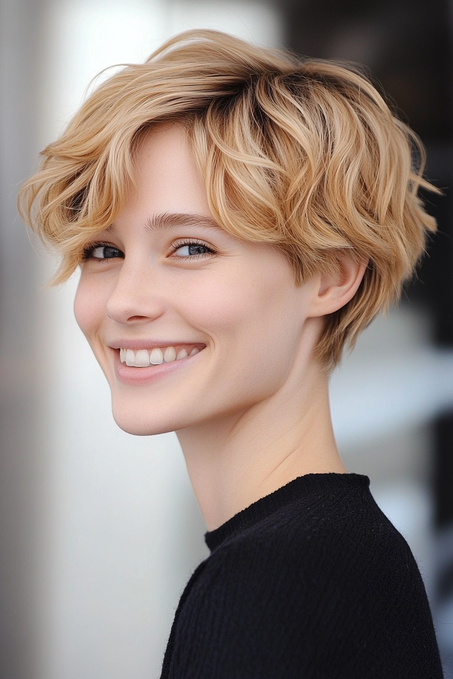 13. Tousled Pixie Bob in Sandy Blonde (Pixie Bob Haircut Ideas) - Pixie Bob Haircut Ideas