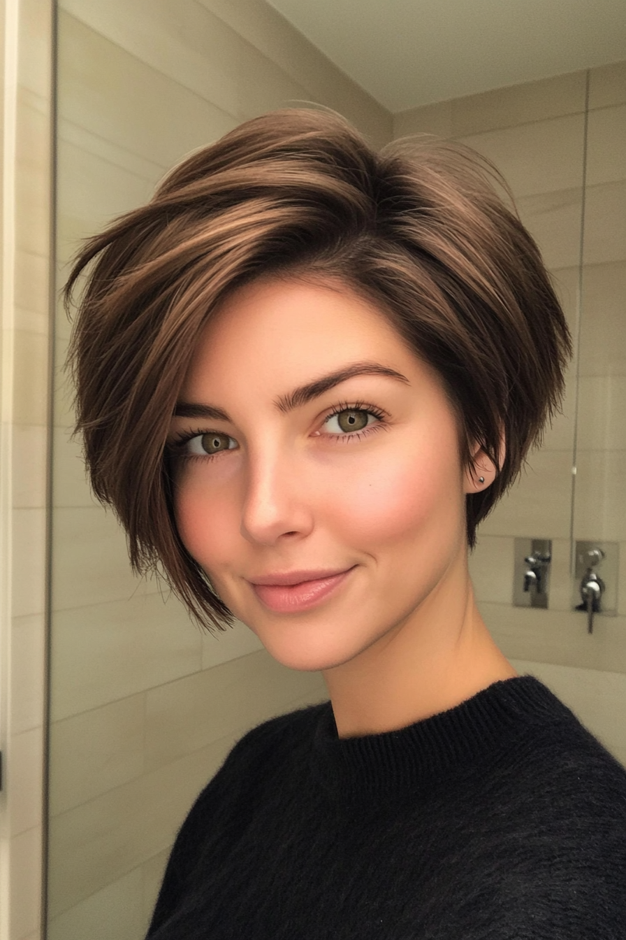 14. Short Pixie Bob with Hidden Layers in Deep Brown (Pixie Bob Haircut Ideas) - Pixie Bob Haircut Ideas