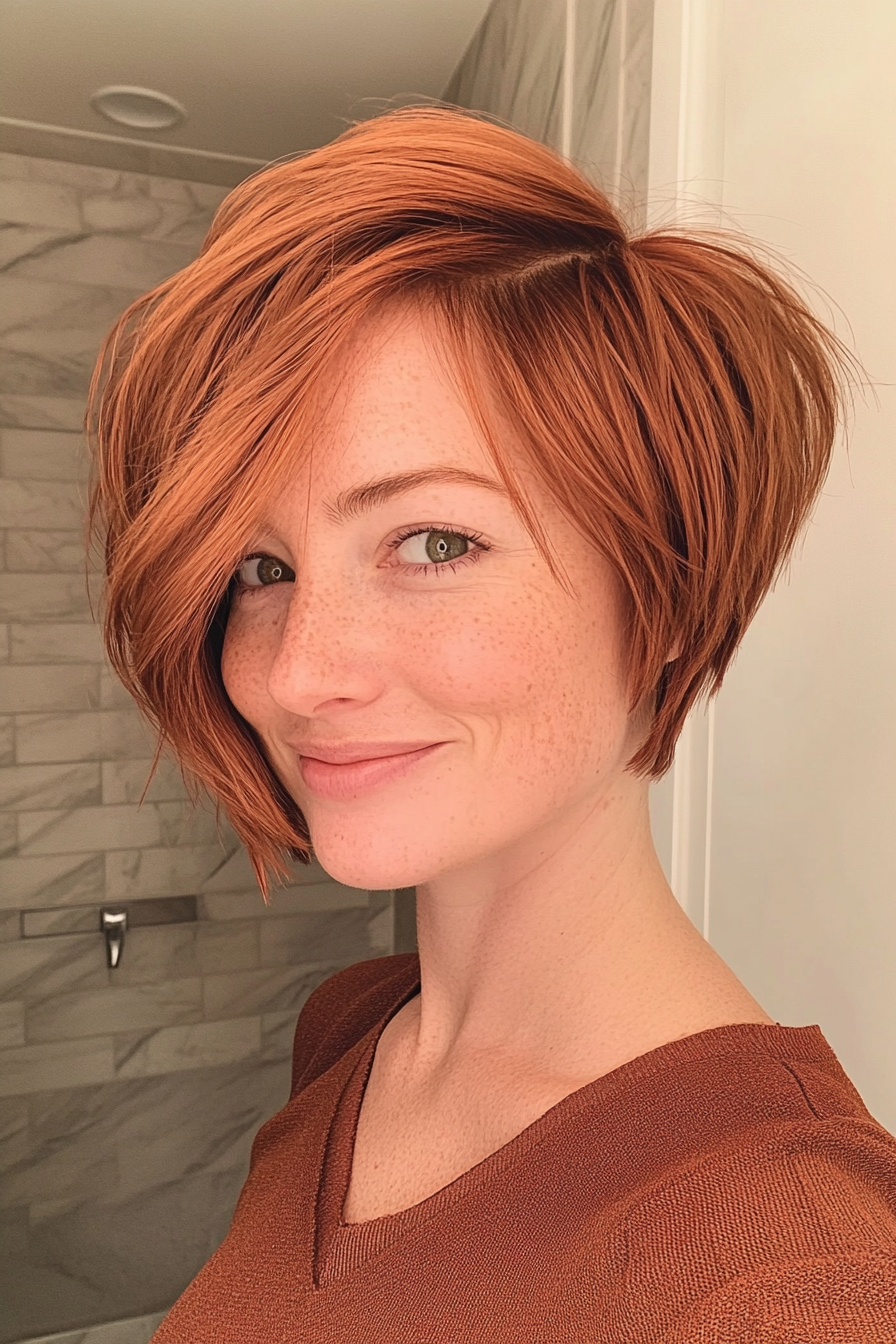 15. Longer Pixie Bob in Soft Copper Red (Pixie Bob Haircut Ideas) - Pixie Bob Haircut Ideas