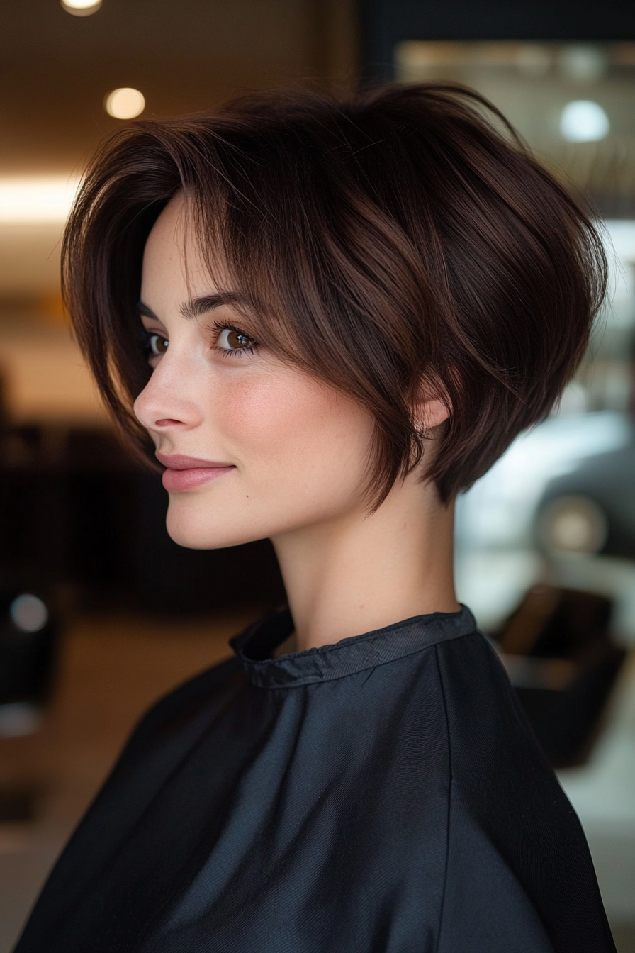 18. Rounded Pixie Bob in Mahogany Brown (Pixie Bob Haircut Ideas) - Pixie Bob Haircut Ideas