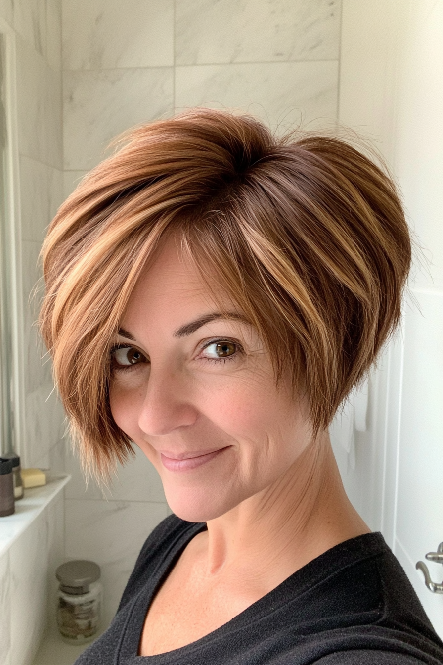 21. Graduated Pixie Bob in Warm Toffee Brown (Pixie Bob Haircut Ideas) - Pixie Bob Haircut Ideas