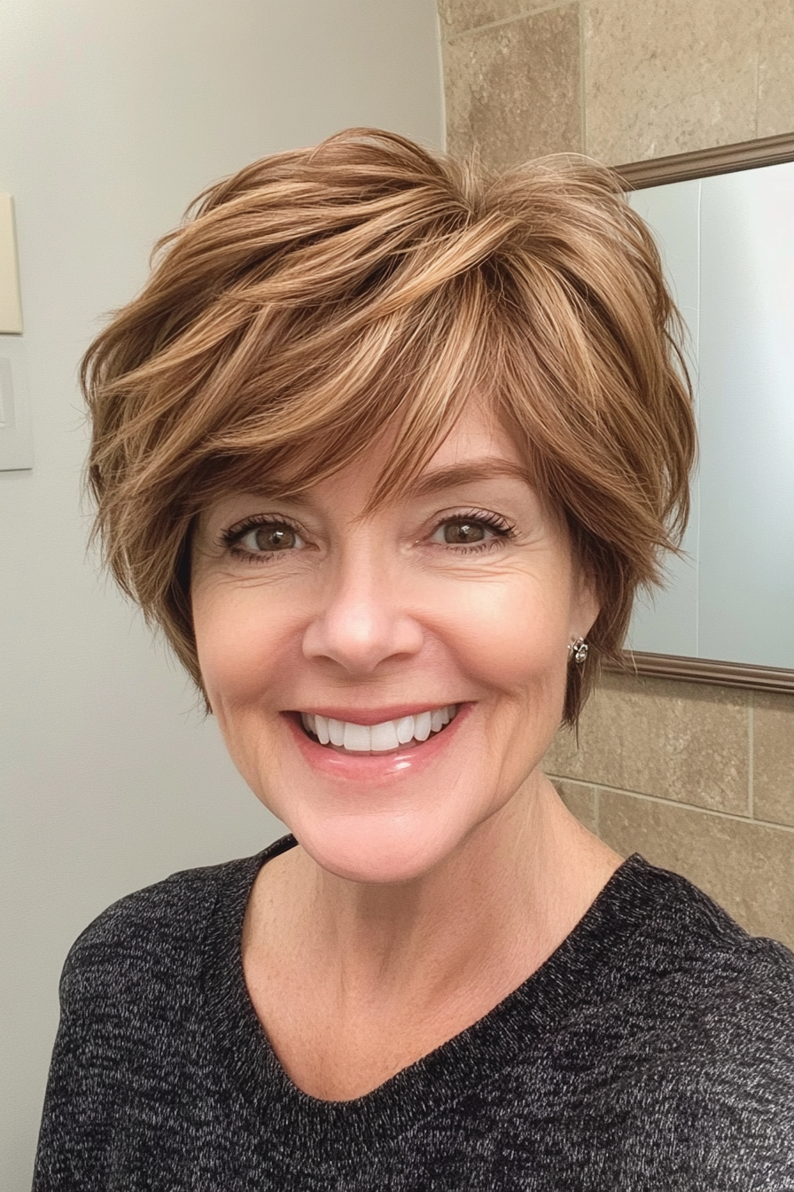 3. Textured Crop in Warm Chestnut (Short Haircuts For Women Over 60 With Thin Hair) - Short Haircuts For Women Over 60 With Thin Hair