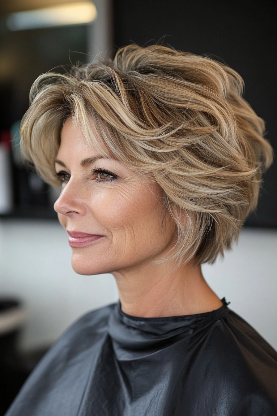 5. Layered Shag in Soft Caramel (Short Haircuts For Women Over 60 With Thin Hair) - Short Haircuts For Women Over 60 With Thin Hair