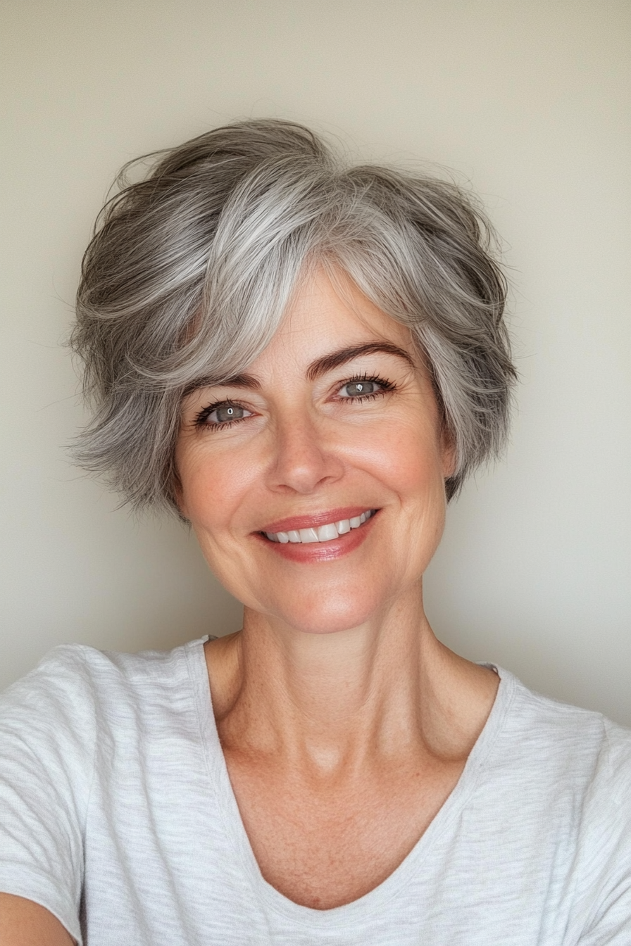 6. Voluminous Pixie in Salt and Pepper (Short Haircuts For Women Over 60 With Thin Hair) - Short Haircuts For Women Over 60 With Thin Hair