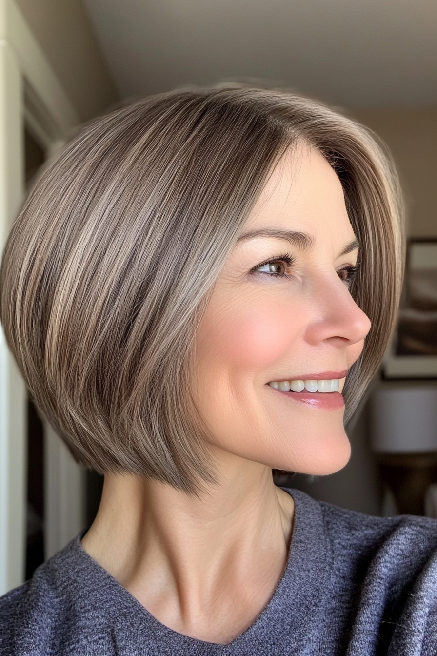 9. Soft Blunt Bob in Ash Brown (Short Haircuts For Women Over 60 With Thin Hair) - Short Haircuts For Women Over 60 With Thin Hair