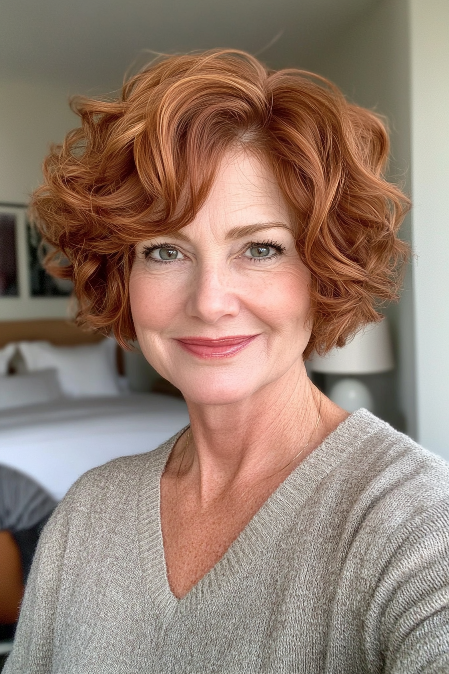 10. Curly Crop in Warm Auburn (Short Haircuts For Women Over 60 With Thin Hair) - Short Haircuts For Women Over 60 With Thin Hair