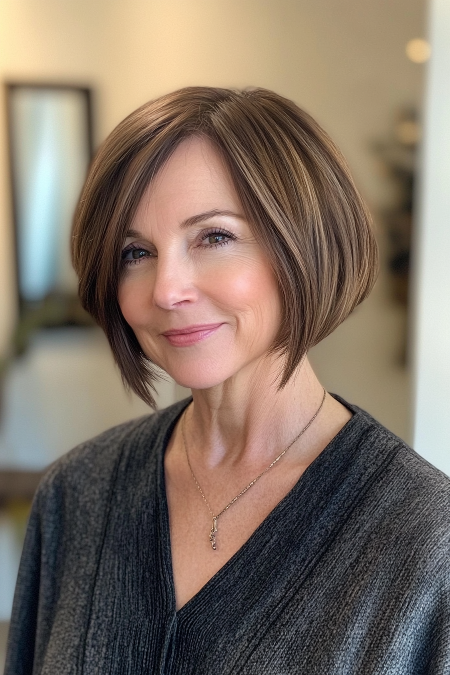 13. Asymmetrical Bob in Deep Mocha (Short Haircuts For Women Over 60 With Thin Hair) - Short Haircuts For Women Over 60 With Thin Hair