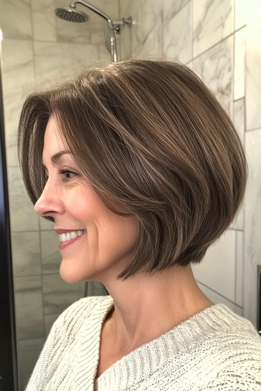 14. Short Layered Lob in Cool Espresso (Short Haircuts For Women Over 60 With Thin Hair) - Short Haircuts For Women Over 60 With Thin Hair