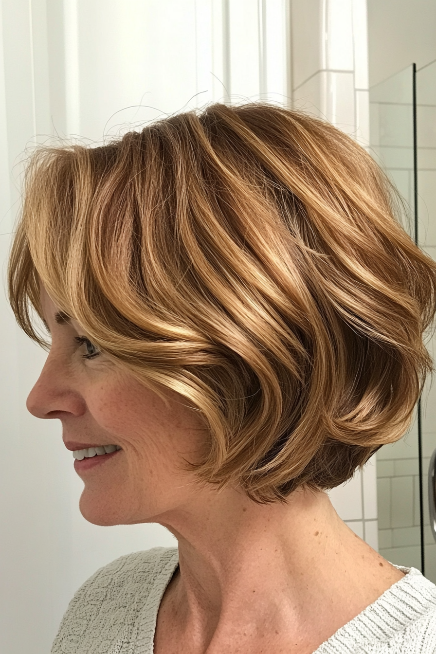 17. Wavy Bob in Golden Brown (Short Haircuts For Women Over 60 With Thin Hair) - Short Haircuts For Women Over 60 With Thin Hair