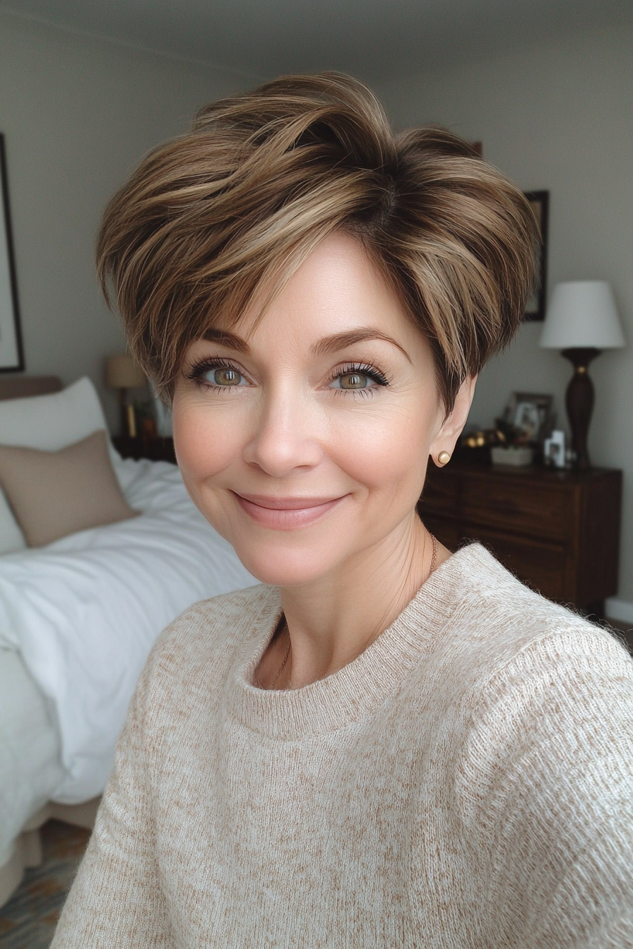 18. Short Choppy Cut in Neutral Brunette (Short Haircuts For Women Over 60 With Thin Hair) - Short Haircuts For Women Over 60 With Thin Hair