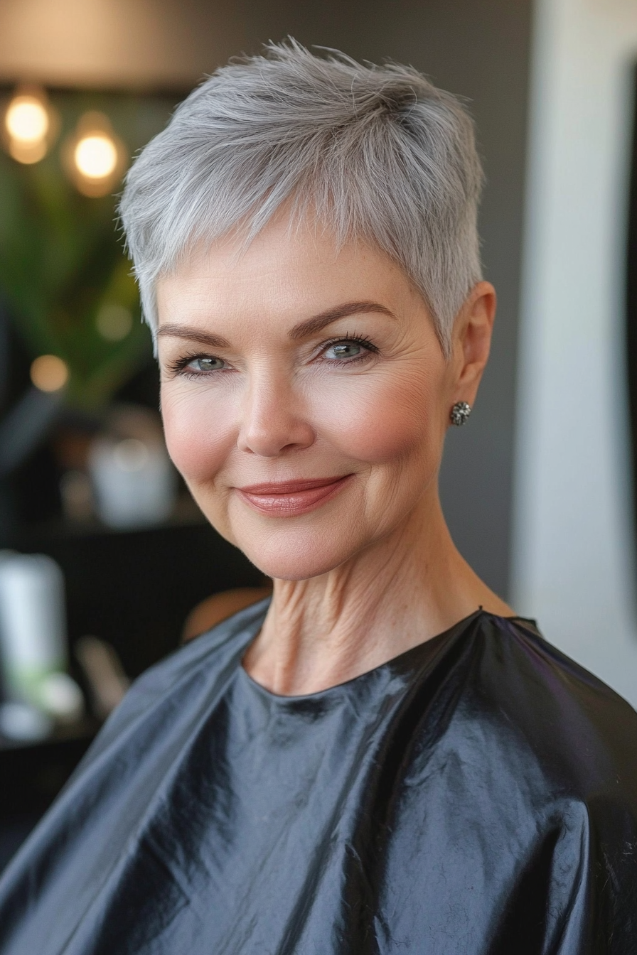 19. Rounded Pixie in Pearl Gray (Short Haircuts For Women Over 60 With Thin Hair) - Short Haircuts For Women Over 60 With Thin Hair