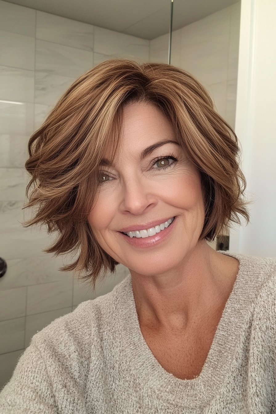 20. Tousled Bob in Light Chestnut (Short Haircuts For Women Over 60 With Thin Hair) - Short Haircuts For Women Over 60 With Thin Hair