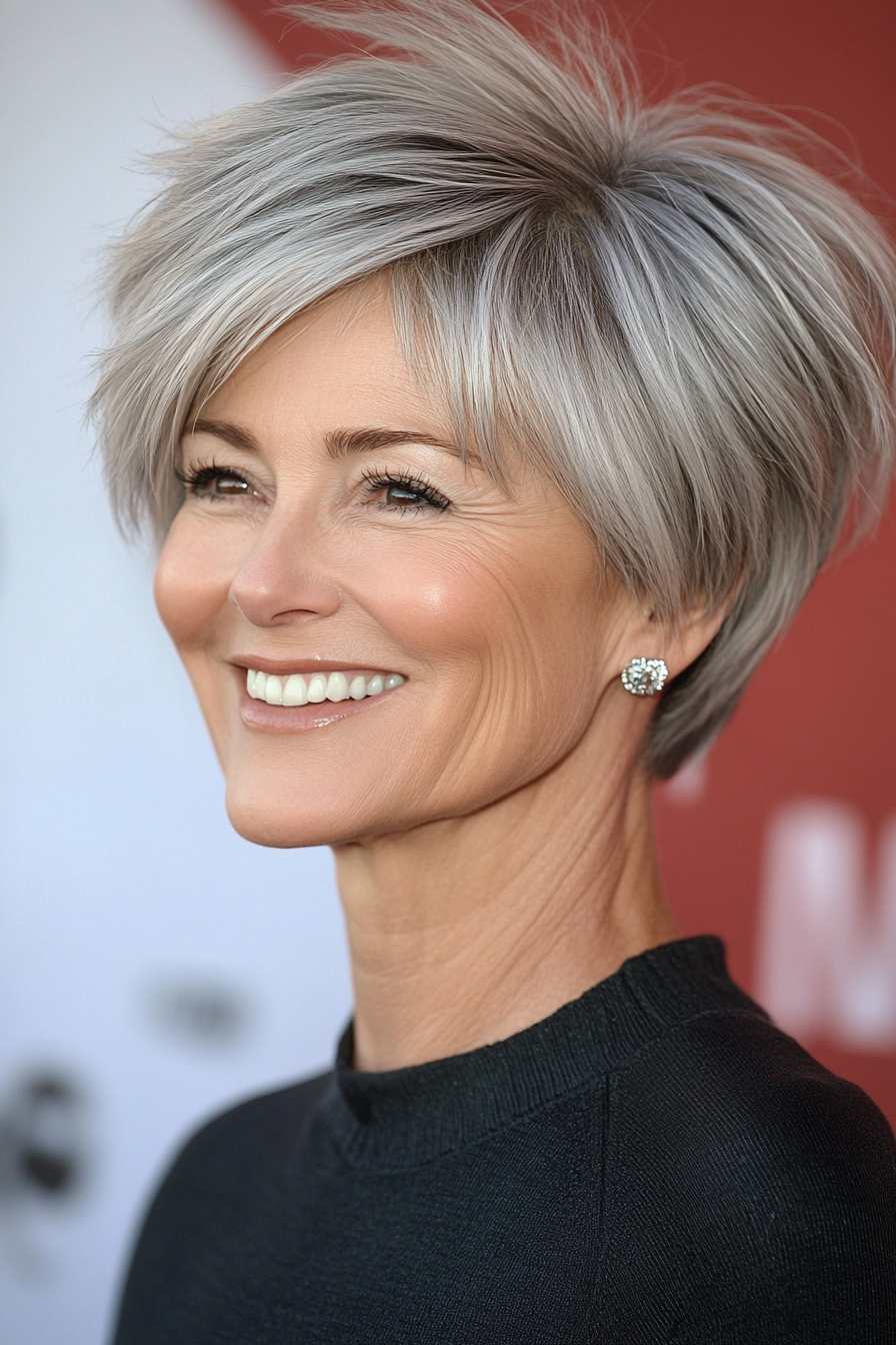21. Mini Shag in Silver Blonde (Short Haircuts For Women Over 60 With Thin Hair) - Short Haircuts For Women Over 60 With Thin Hair