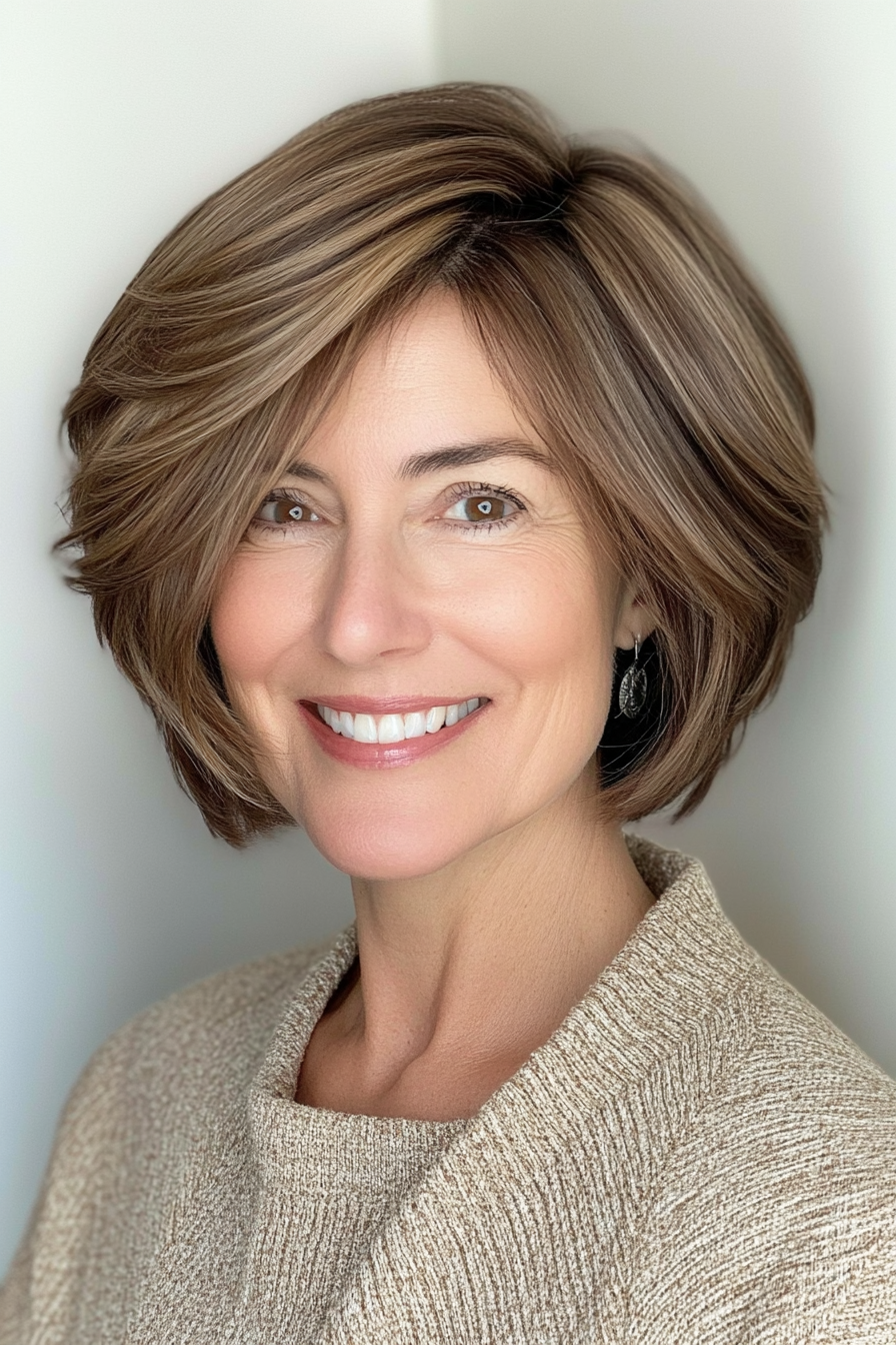 26. Layered Bob in Sandy Brown (Short Haircuts For Women Over 60 With Thin Hair) - Short Haircuts For Women Over 60 With Thin Hair