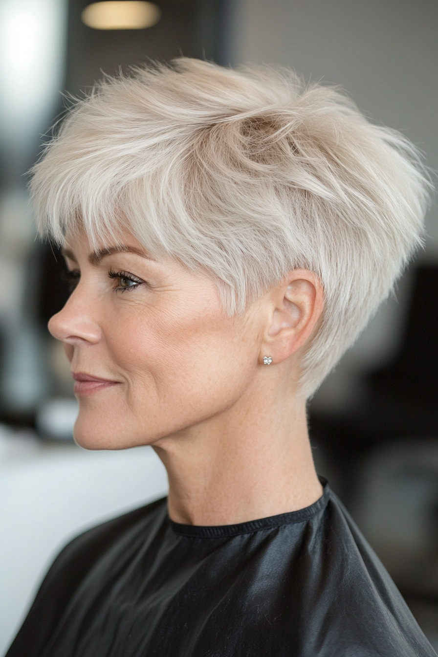 1. Feathered Ash Blonde Pixie (Short Pixie Haircuts For Older Women) - Short Pixie Haircuts For Older Women