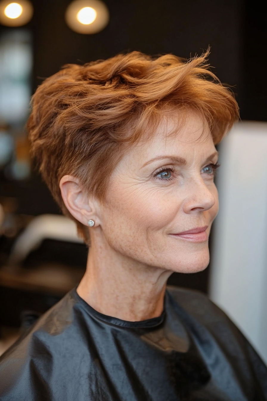 6. Choppy Chestnut Pixie with Volume (Short Pixie Haircuts For Older Women) - Short Pixie Haircuts For Older Women