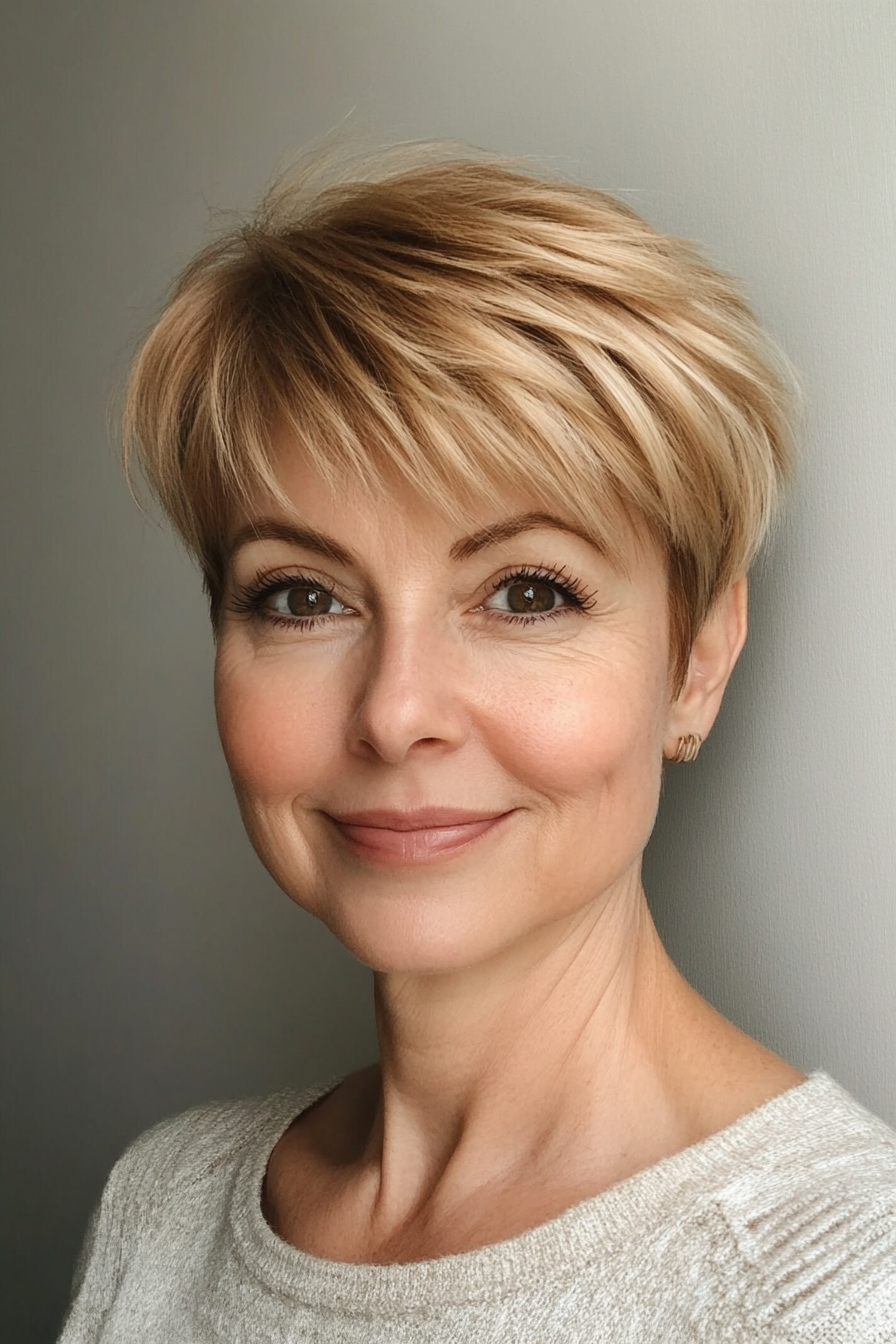 11. Short Honey Blonde Pixie with Volume (Short Pixie Haircuts For Older Women) - Short Pixie Haircuts For Older Women