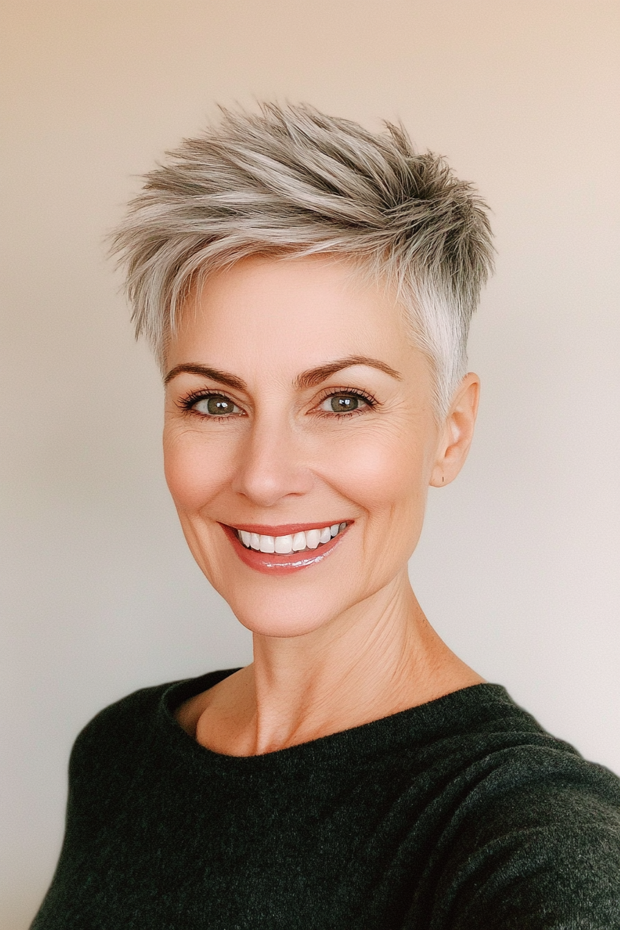 13. Sculpted Pewter Pixie Cut (Short Pixie Haircuts For Older Women) - Short Pixie Haircuts For Older Women