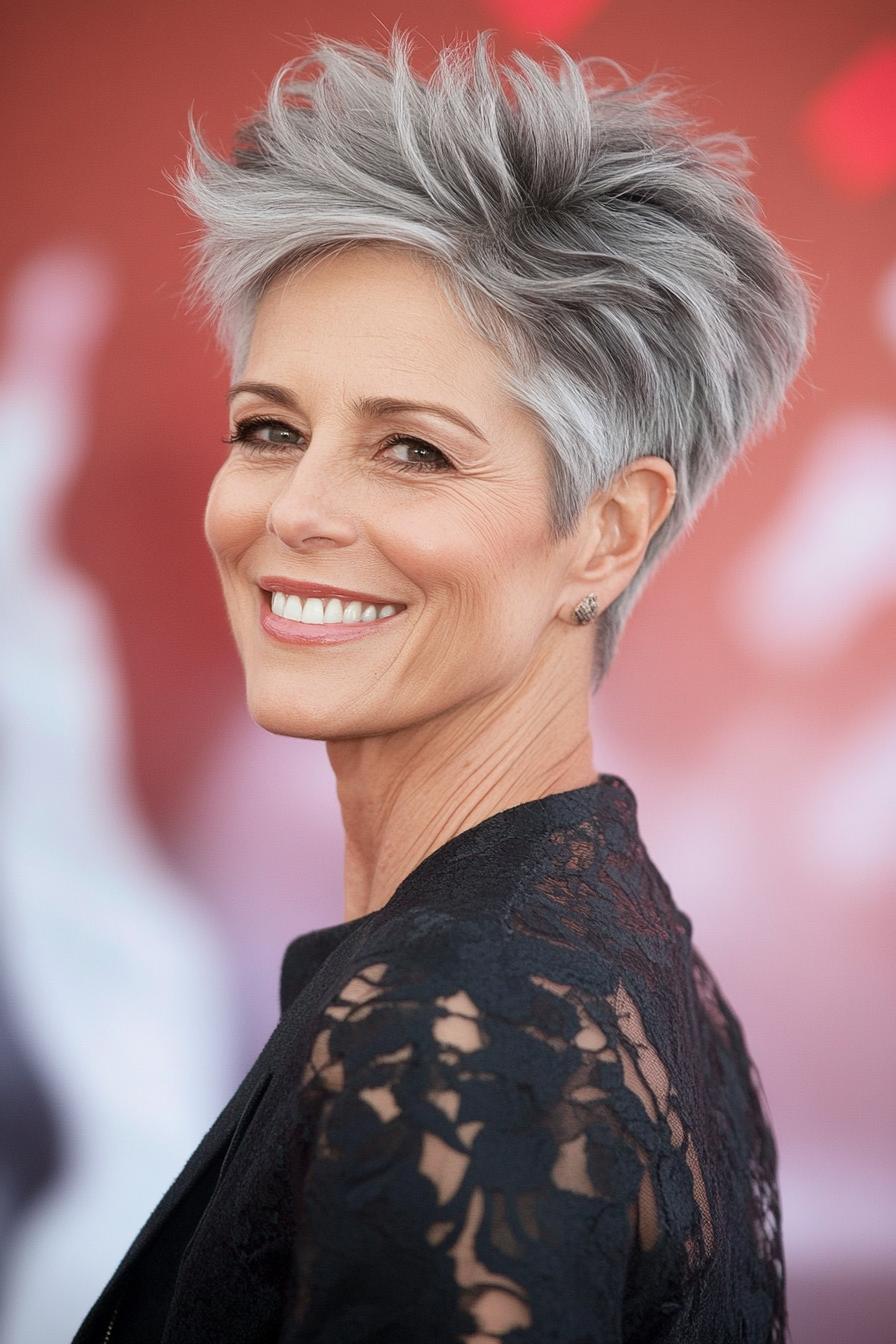 16. Natural Gray Pixie with Volume on Top (Short Pixie Haircuts For Older Women) - Short Pixie Haircuts For Older Women