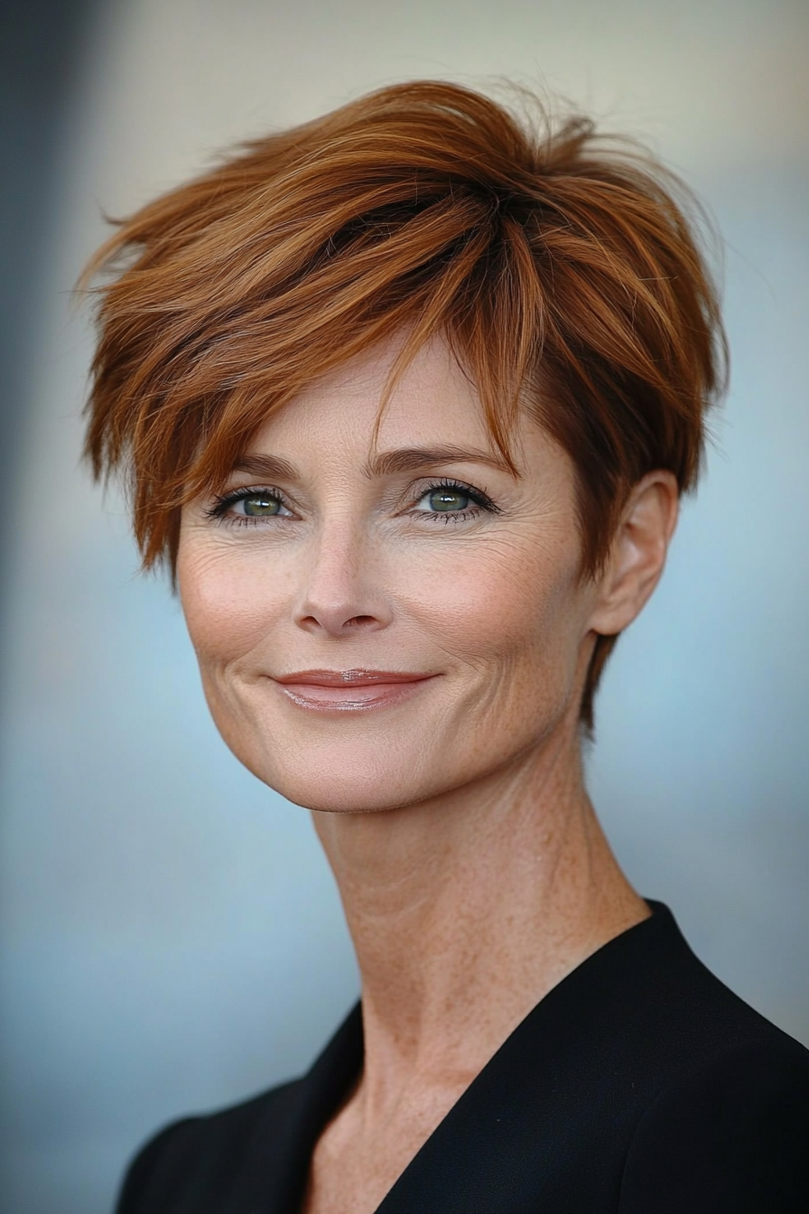 17. Chestnut Pixie with Soft Side Layers (Short Pixie Haircuts For Older Women) - Short Pixie Haircuts For Older Women