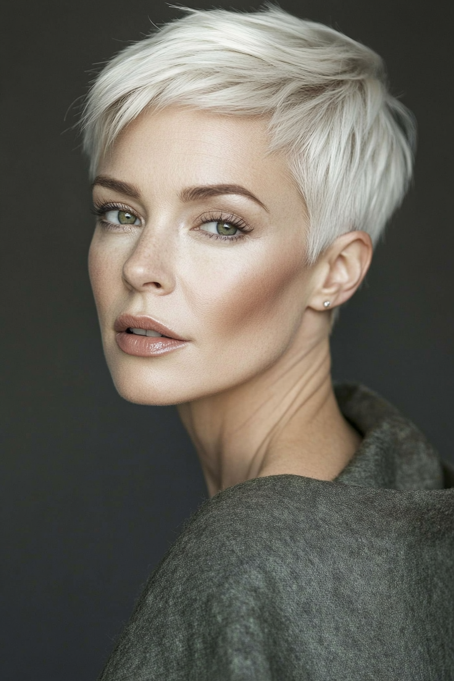 18. Classic White Pixie with Tapered Sides (Short Pixie Haircuts For Older Women) - Short Pixie Haircuts For Older Women