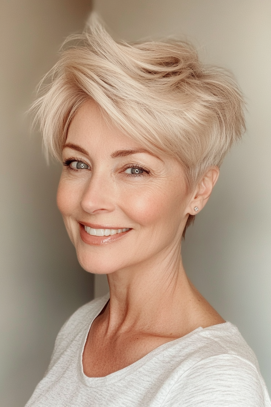 22. Wispy Beige Blonde Pixie (Short Pixie Haircuts For Older Women) - Short Pixie Haircuts For Older Women