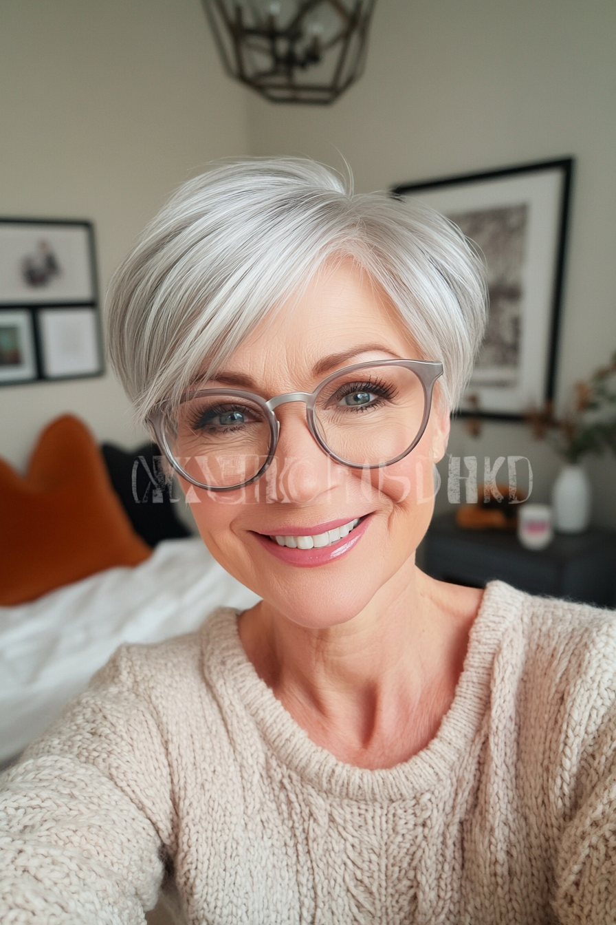 2. Wispy Pixie Cut with Silver Blonde (Haircuts For Women Over 60 With Glasses) - Haircuts For Women Over 60 With Glasses