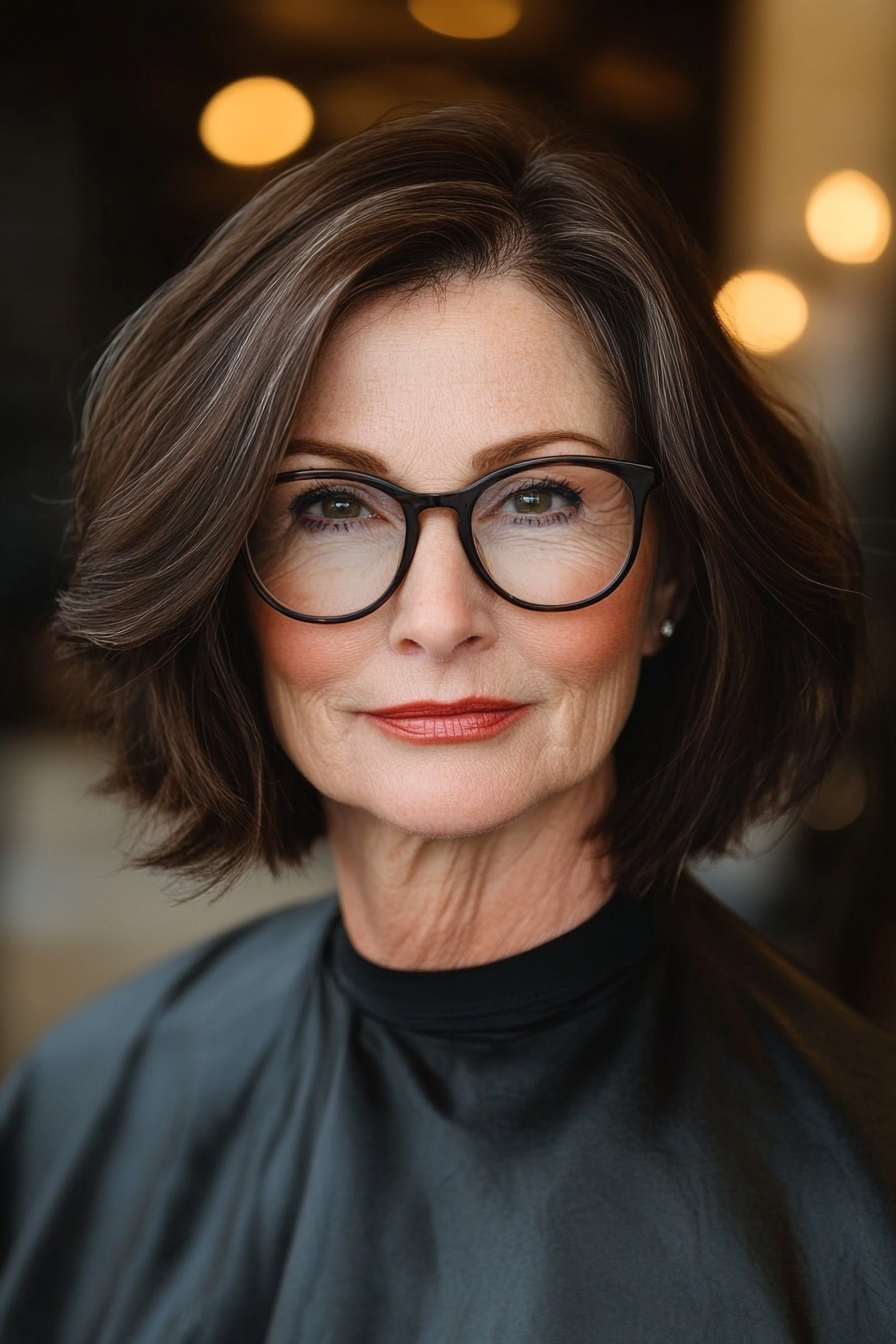3. Classic Shoulder-Length Cut with Dark Espresso (Haircuts For Women Over 60 With Glasses) - Haircuts For Women Over 60 With Glasses
